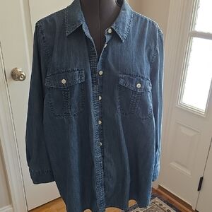 Talbots Women's Dark Blue Button-Down Denim Shirt